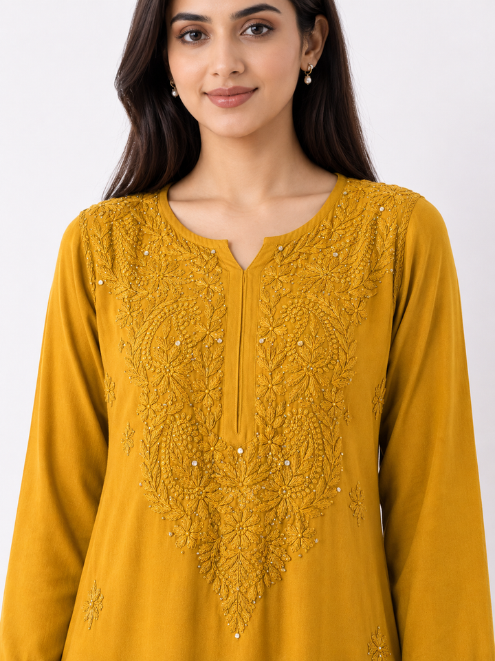 Falaq Chikankari Rayon Mukaish Straight Kurta