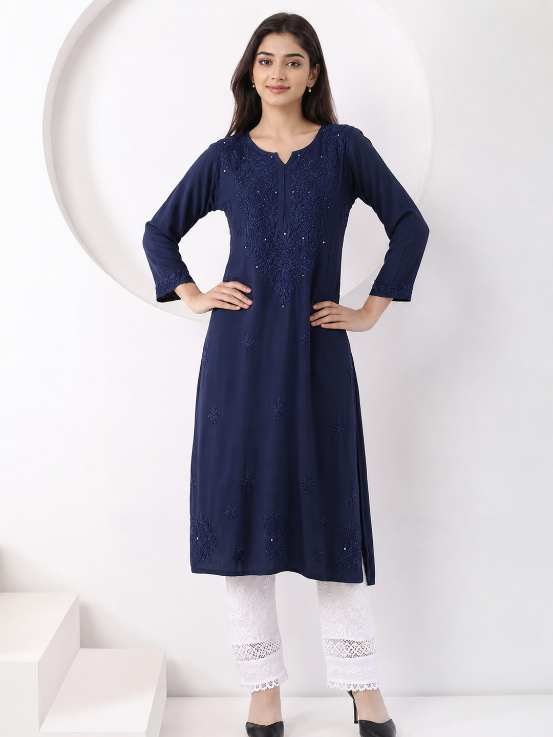 Falaq Chikankari Rayon Mukaish Straight Kurta