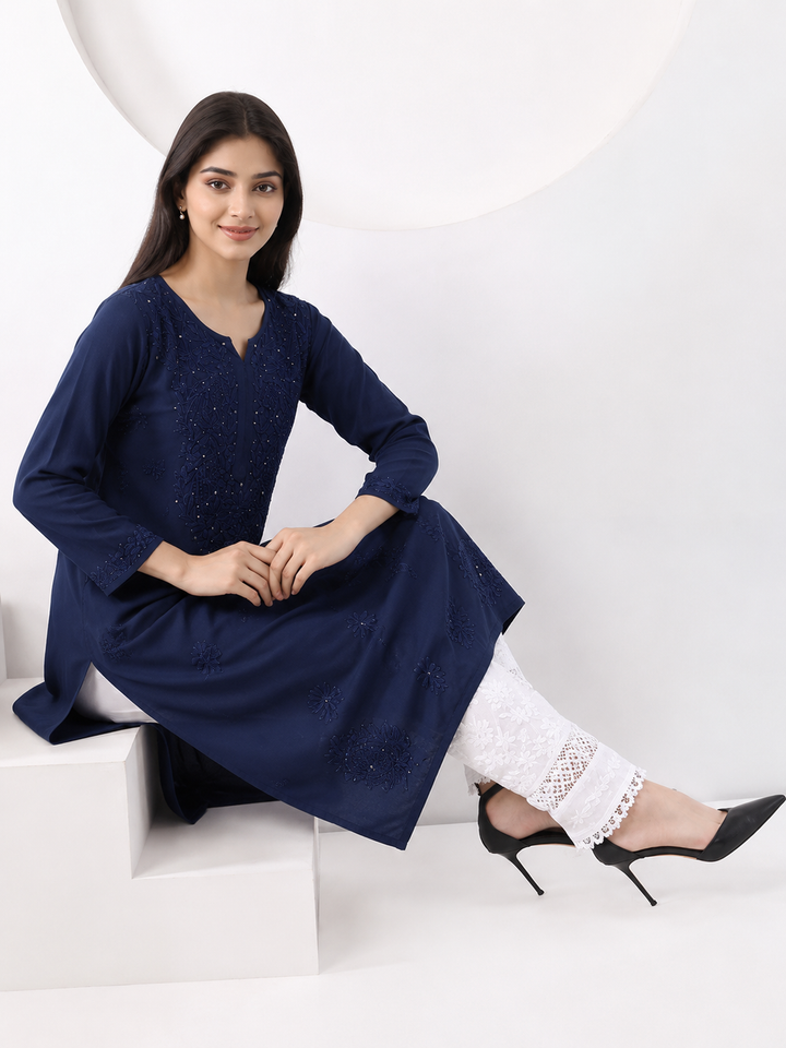 Falaq Chikankari Rayon Mukaish Straight Kurta
