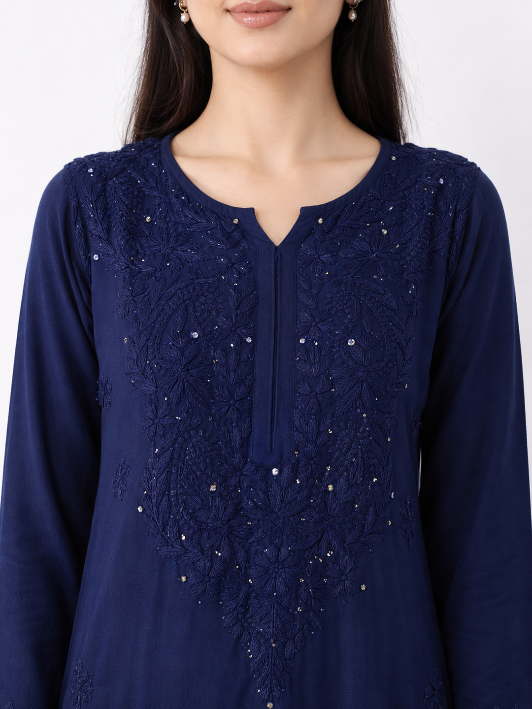 Falaq Chikankari Rayon Mukaish Straight Kurta