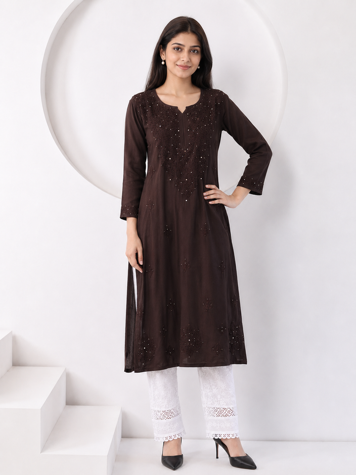 Falaq Chikankari Rayon Mukaish Straight Kurta