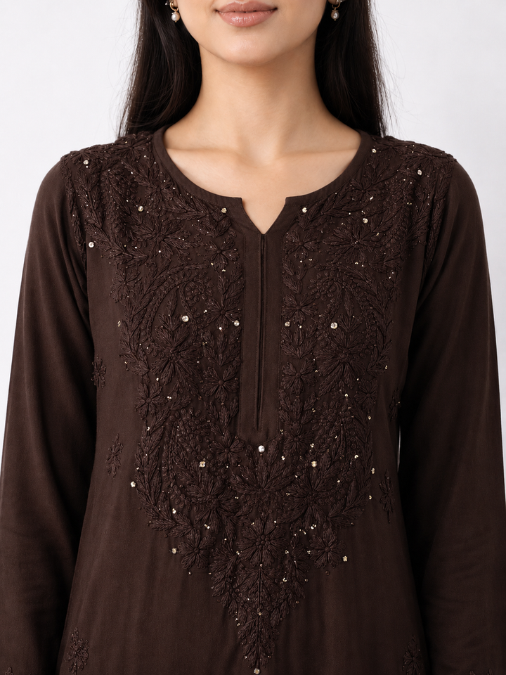 Falaq Chikankari Rayon Mukaish Straight Kurta