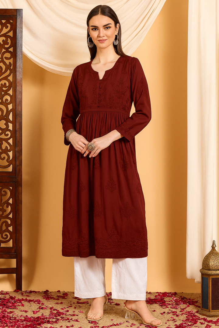 Mira Chikankari Modal Nyra-Cut Kurta