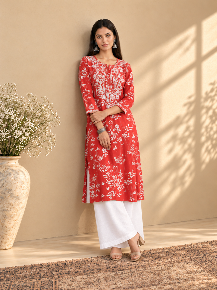 Zainab Chikankari Mulmul Straight Kurta