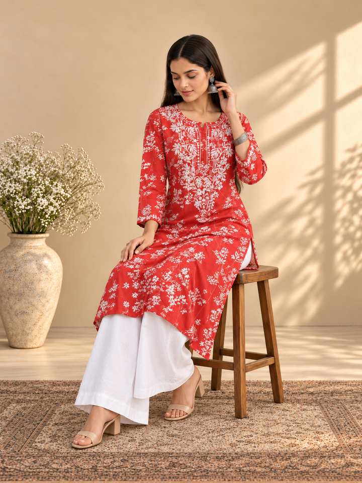 Zainab Chikankari Mulmul Straight Kurta