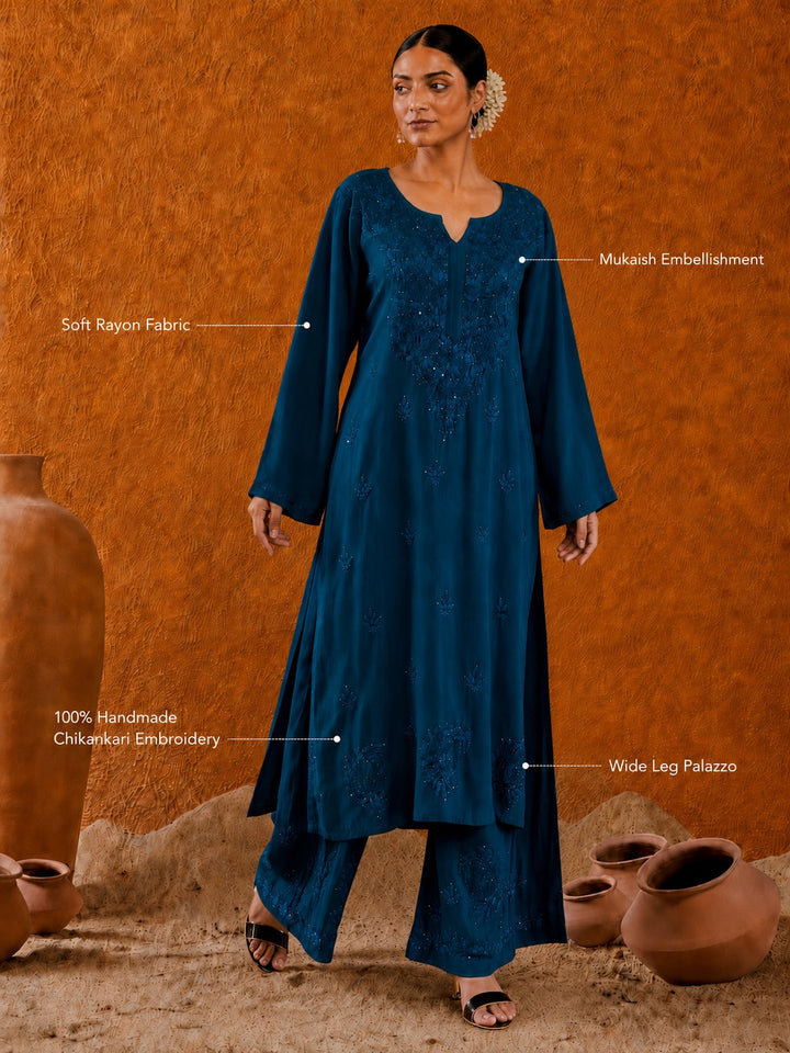 Avika Rayon Chikankari Mukaish Co-ord Set