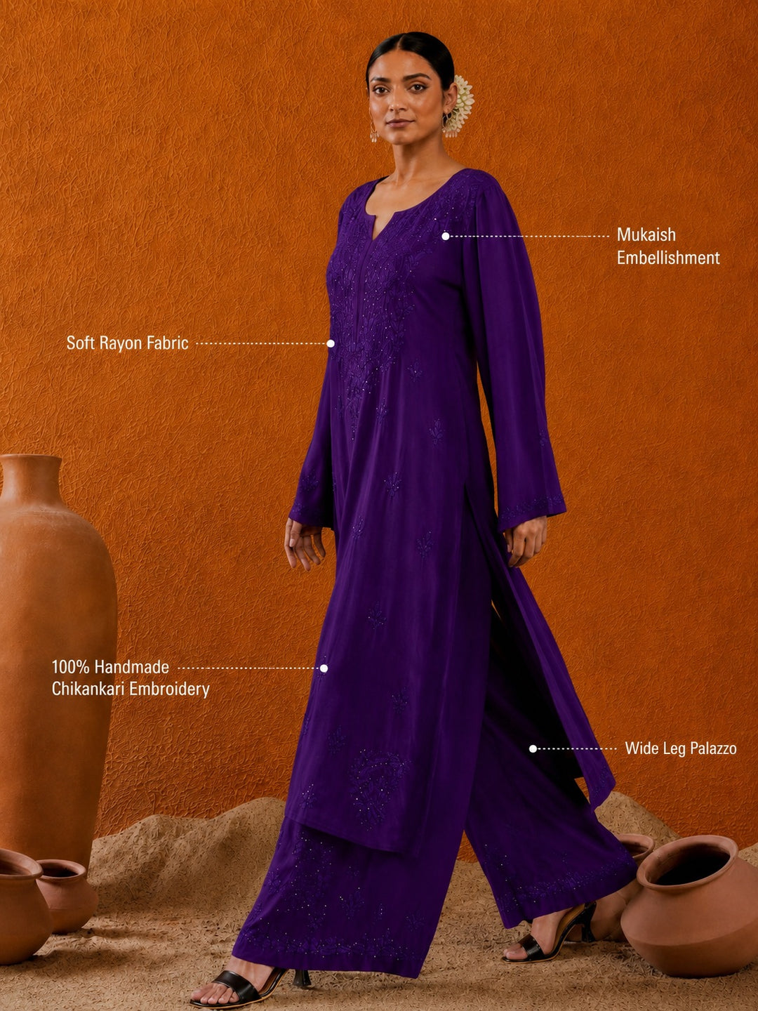 Avika Rayon Chikankari Mukaish Co-ord Set