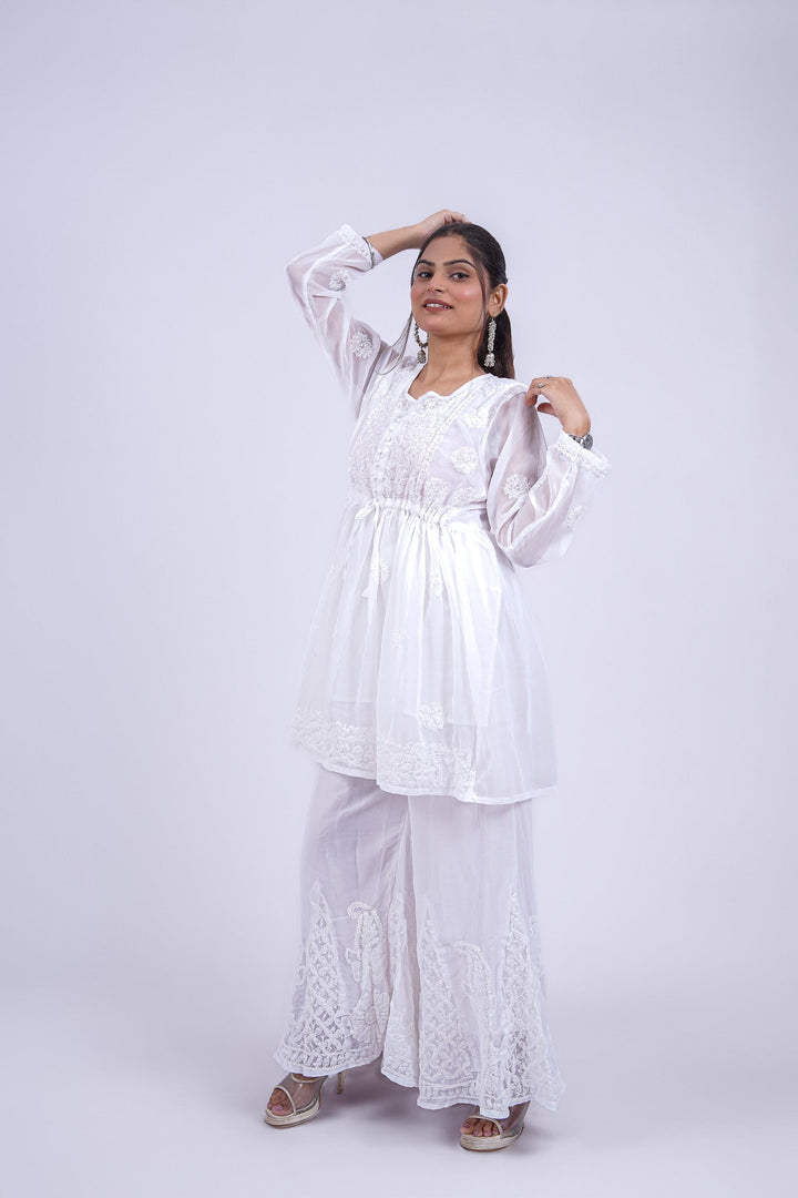 Vedika Chikankari White Short Peplum Gown