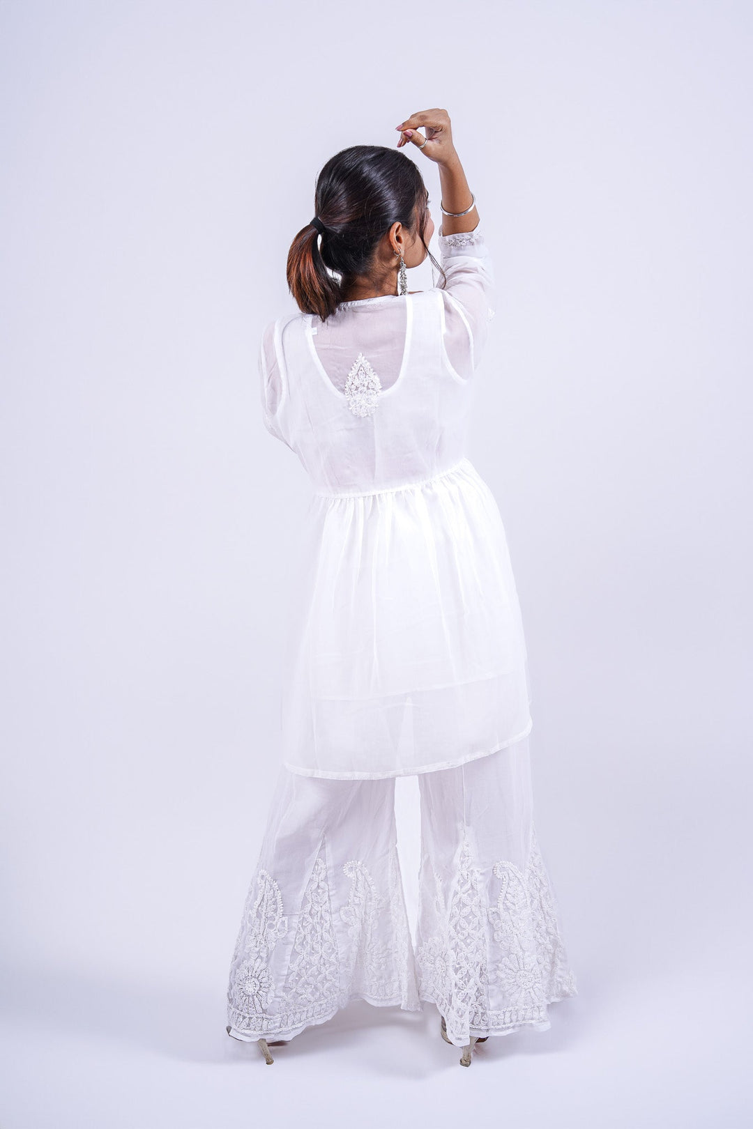 Vedika Chikankari White Short Peplum Gown