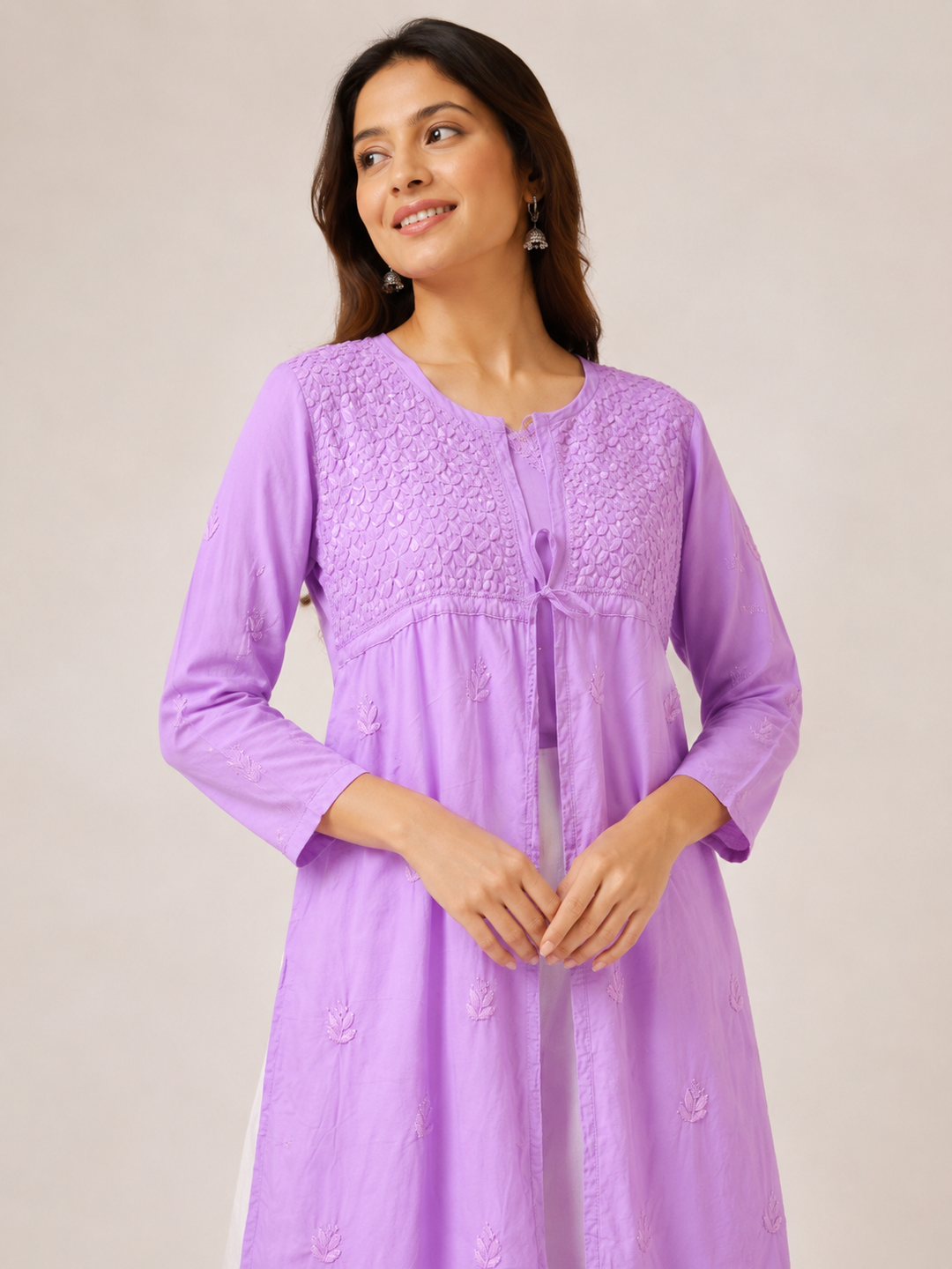 Afiya Chikankari Long Cotton Shrug