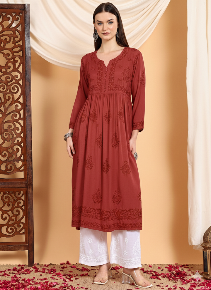 Mira Chikankari Modal Nyra-Cut Kurta
