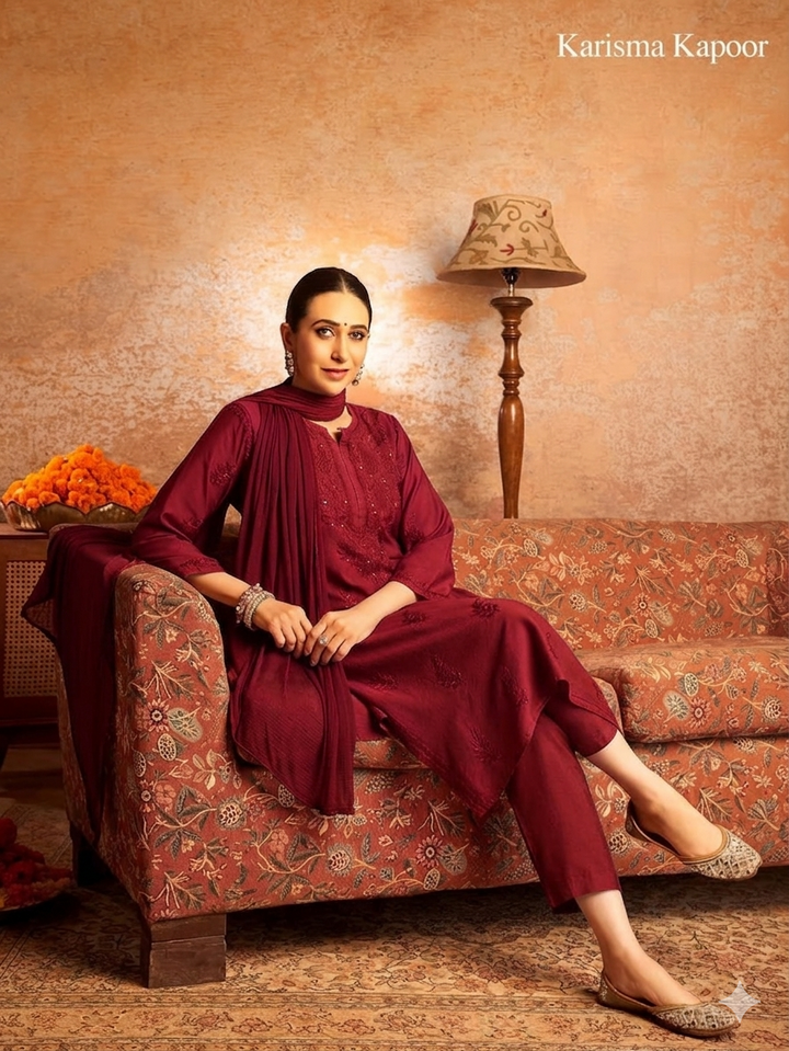Karisma Chanderi Chikankari Mukaish Straight Kurta
