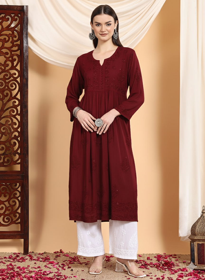 Mira Chikankari Modal Nyra-Cut Kurta