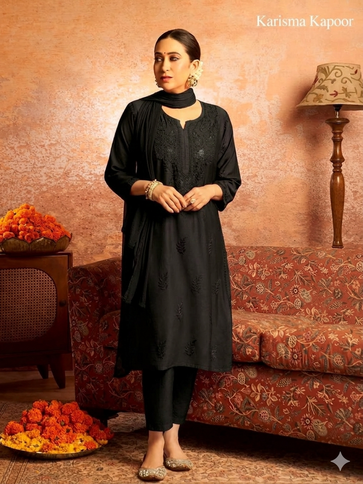 Karisma Chanderi Chikankari Mukaish Straight Kurta