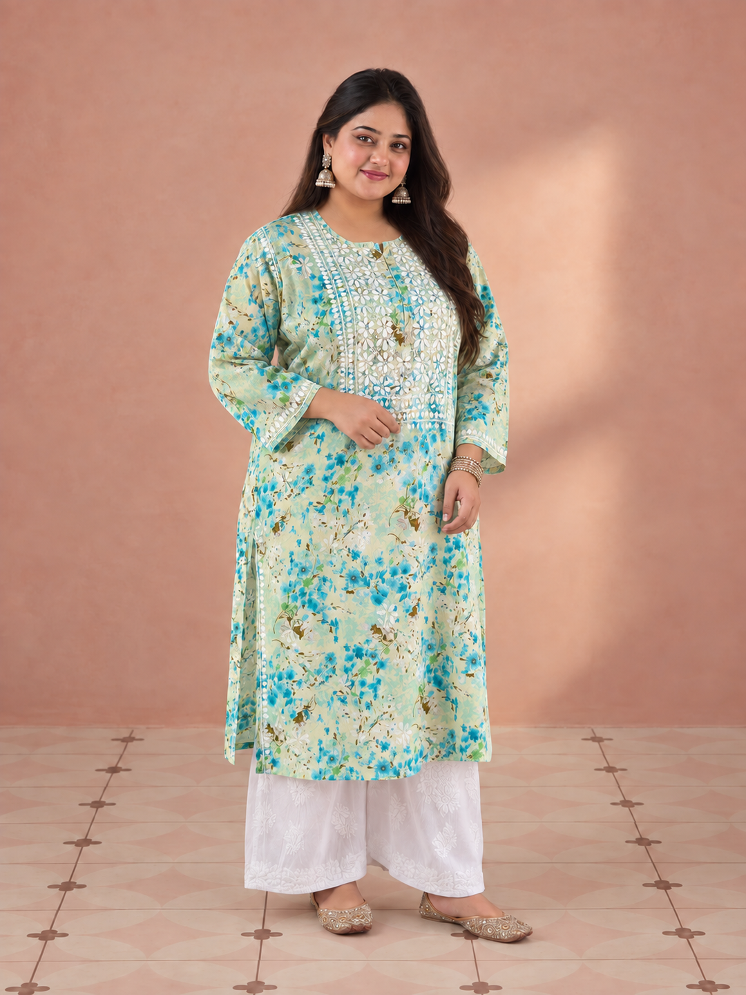 Aditi Mulmul Chikankari Plus Size Straight Kurta