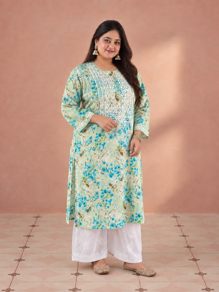 Aditi Mulmul Chikankari Plus Size Straight Kurta