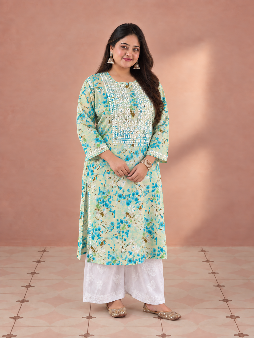 Aditi Mulmul Chikankari Plus Size Straight Kurta