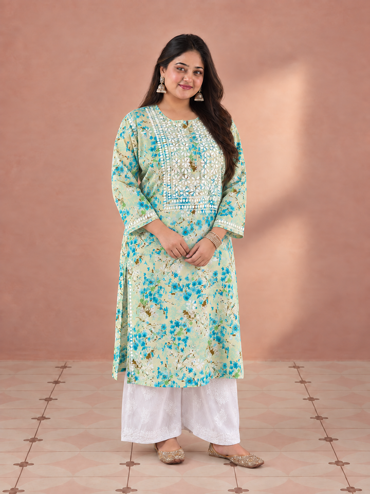 Aditi Mulmul Chikankari Plus Size Straight Kurta