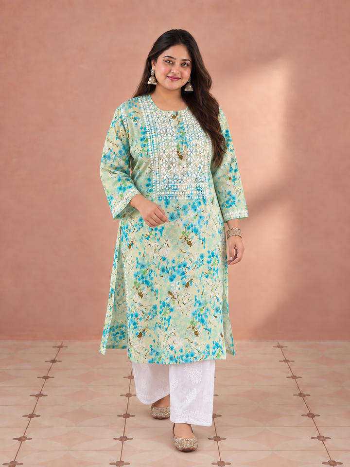 Aditi Mulmul Chikankari Plus Size Straight Kurta