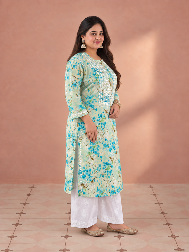 Aditi Mulmul Chikankari Plus Size Straight Kurta