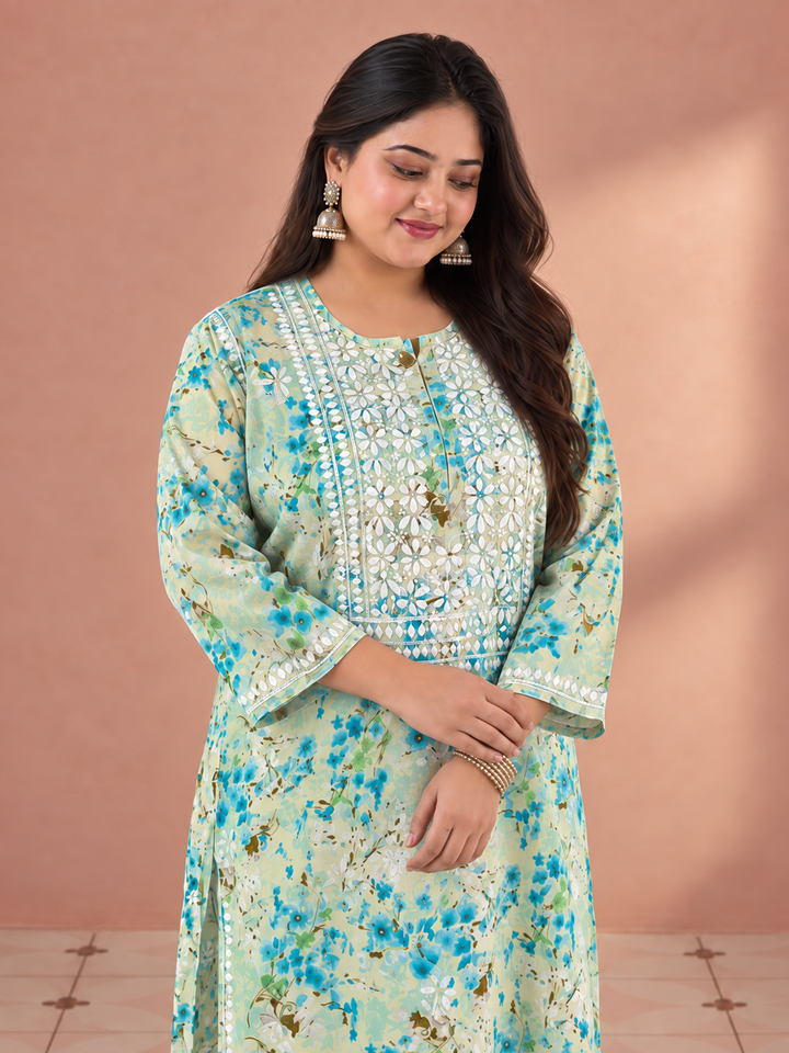 Aditi Mulmul Chikankari Plus Size Straight Kurta