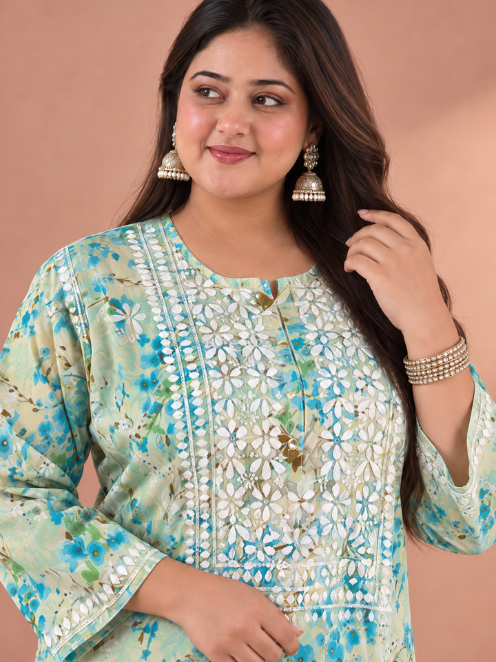 Aditi Mulmul Chikankari Plus Size Straight Kurta