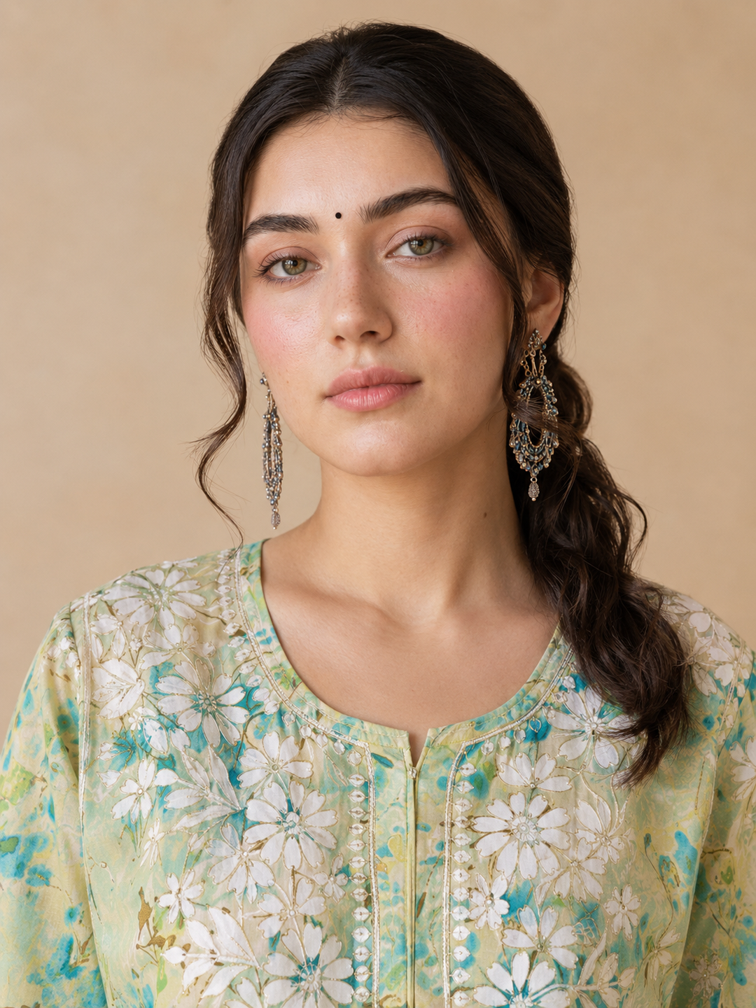Kavya Mulmul Print Chikankari Short Kurti