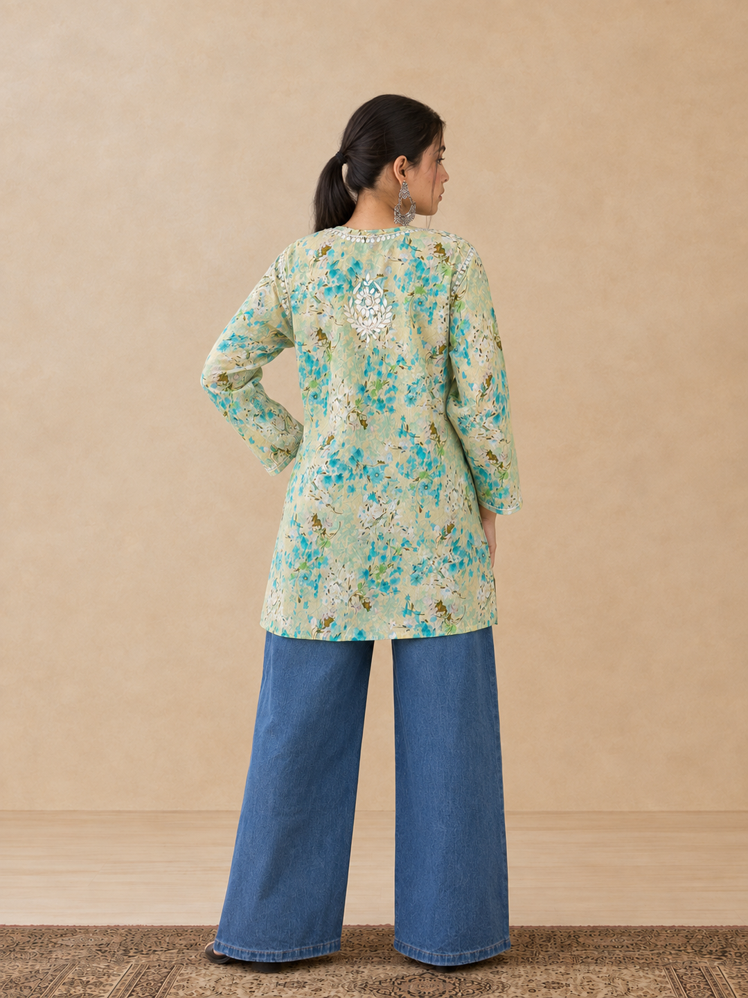 Kavya Mulmul Print Chikankari Short Kurti