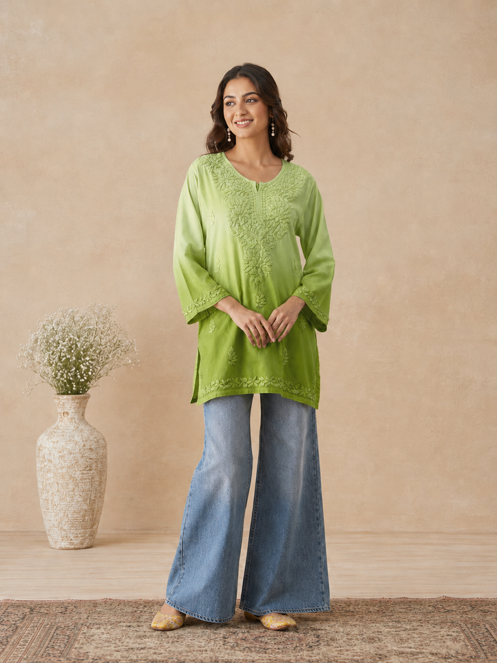 Ishara Modal Chikankari Ombre Short Kurti