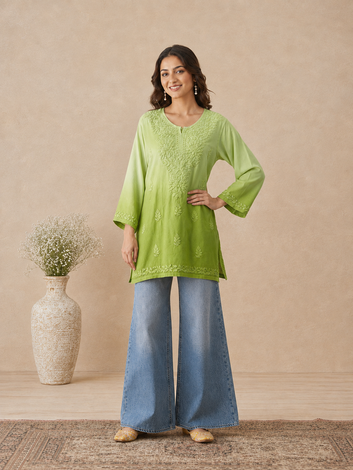 Ishara Modal Chikankari Ombre Short Kurti
