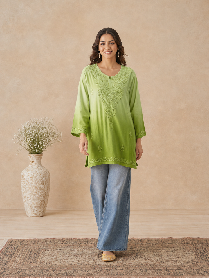 Ishara Modal Chikankari Ombre Short Kurti
