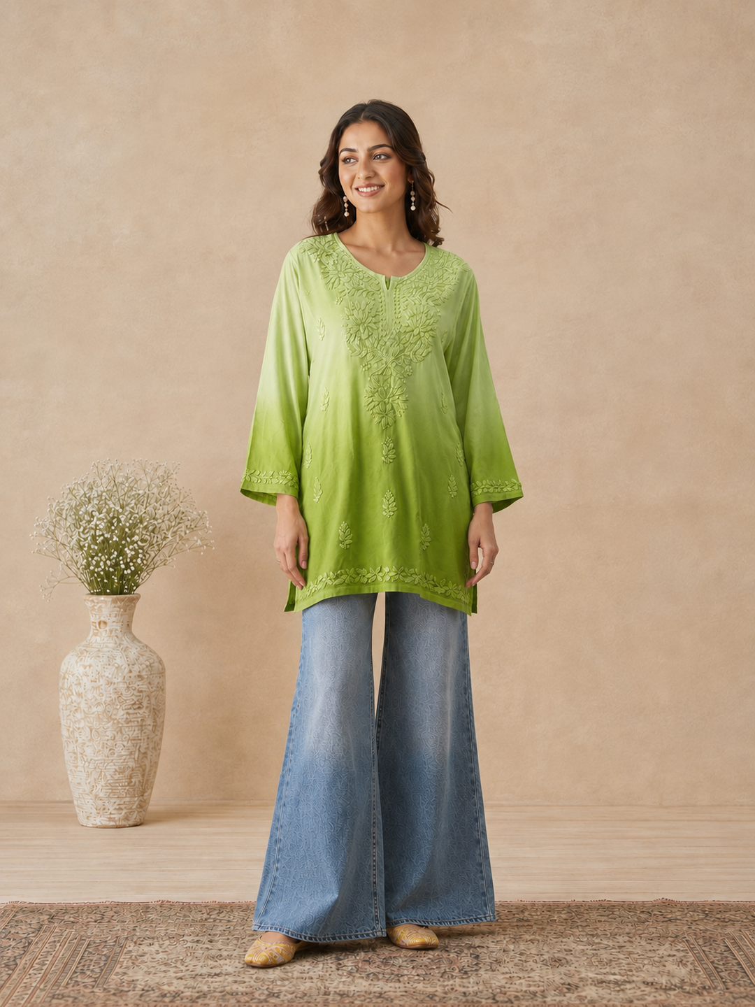 Ishara Modal Chikankari Ombre Short Kurti