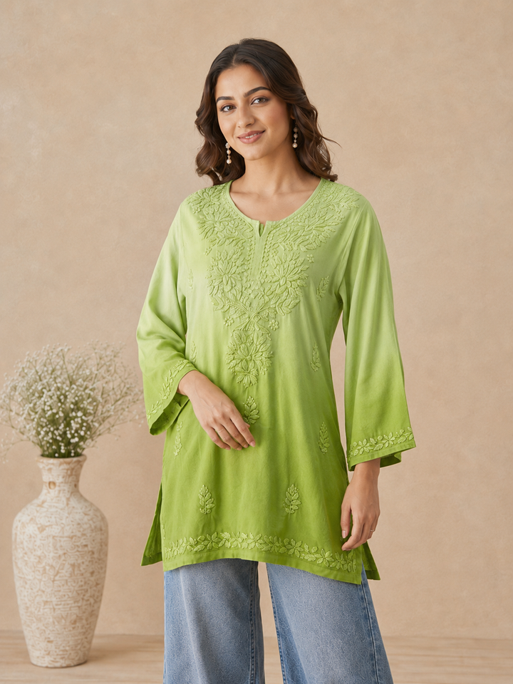 Ishara Modal Chikankari Ombre Short Kurti