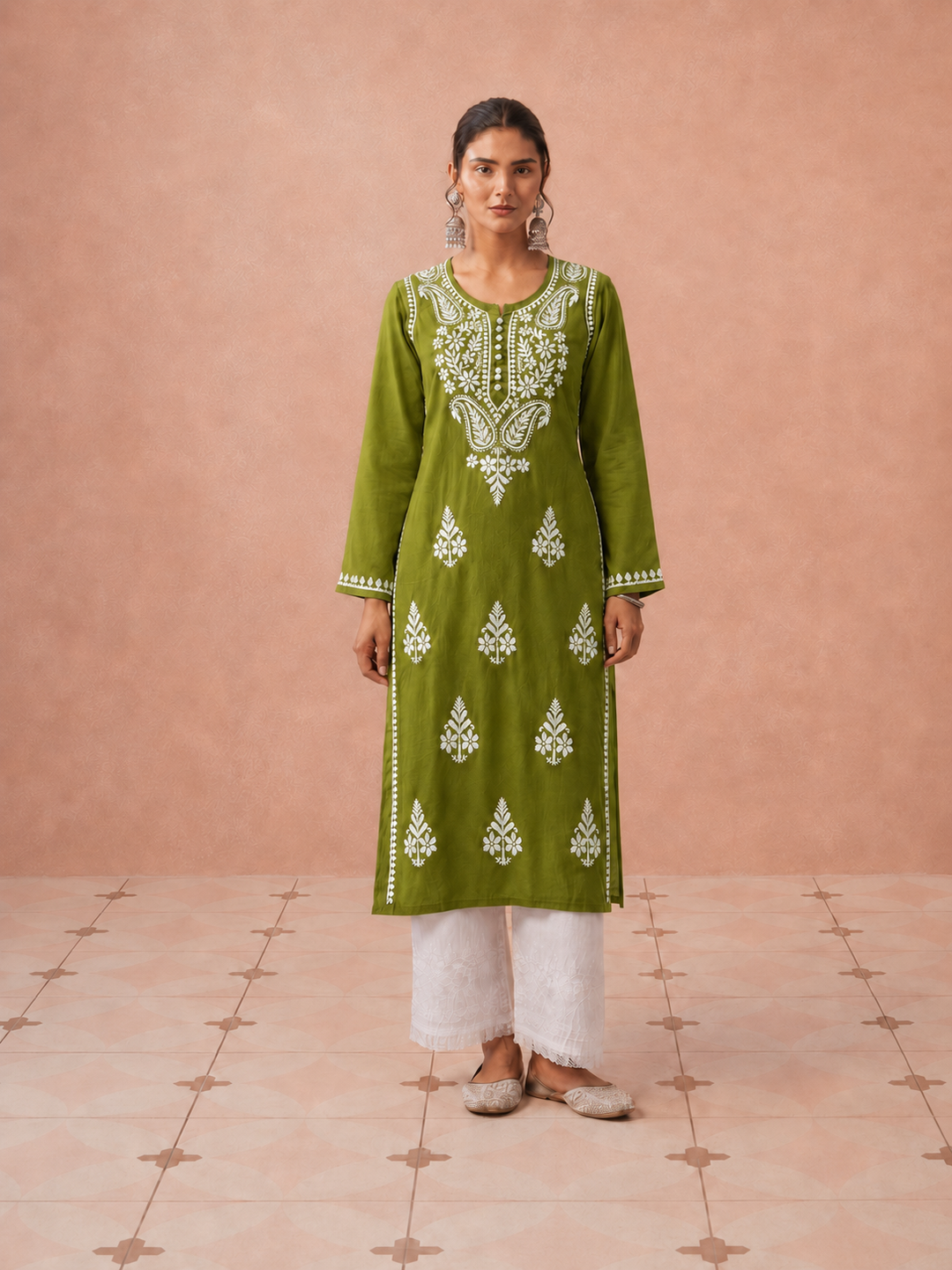 Leela Cotton Chikankari Straight Kurta