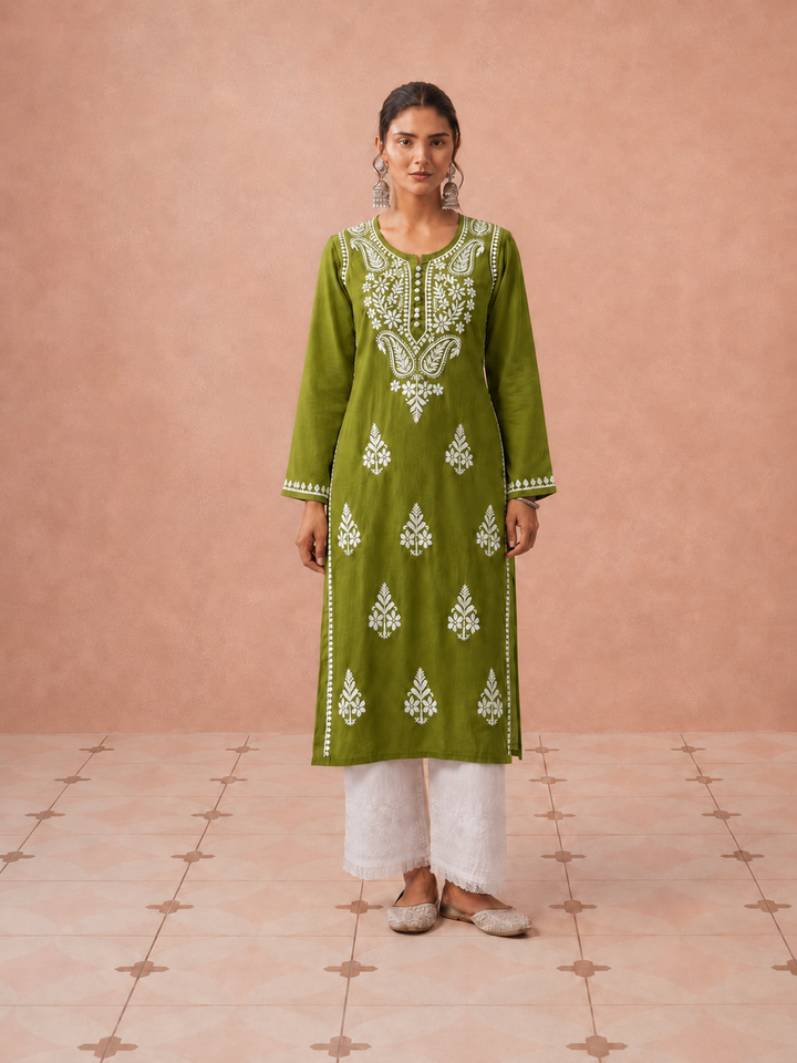 Leela Cotton Chikankari Straight Kurta