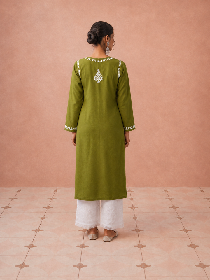 Leela Cotton Chikankari Straight Kurta