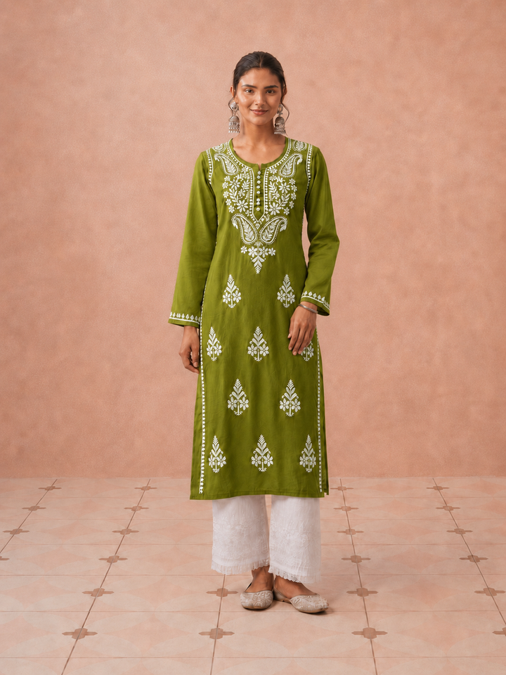 Leela Cotton Chikankari Straight Kurta