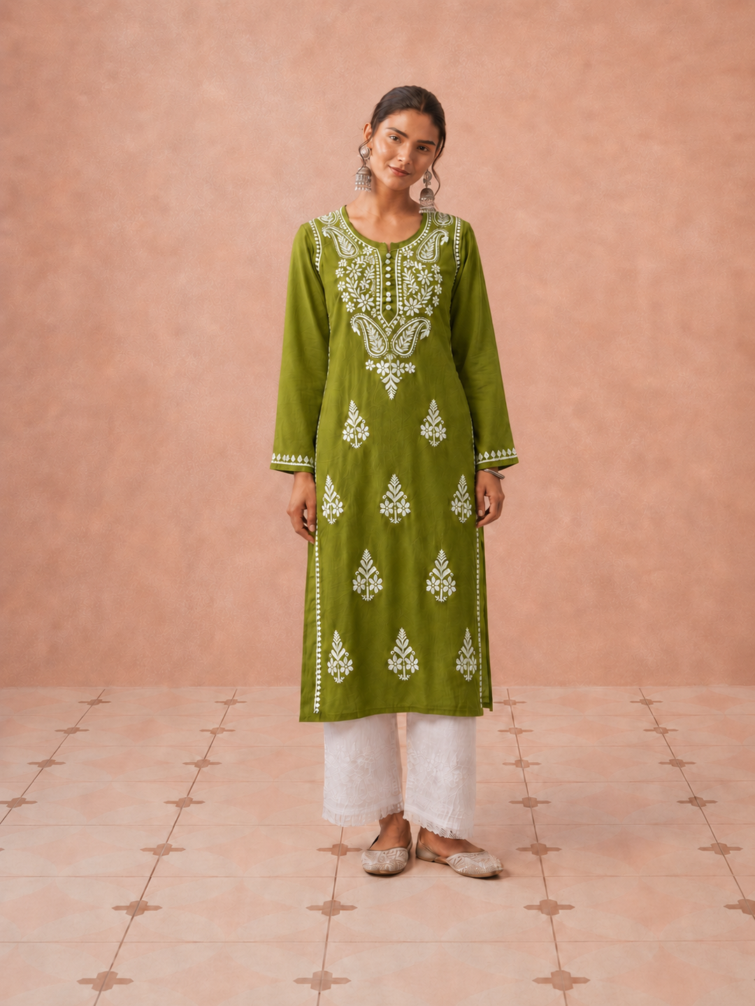 Leela Cotton Chikankari Straight Kurta