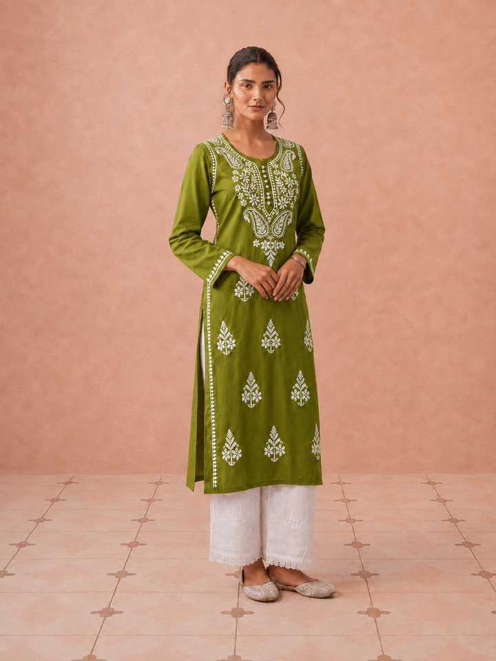 Leela Cotton Chikankari Straight Kurta