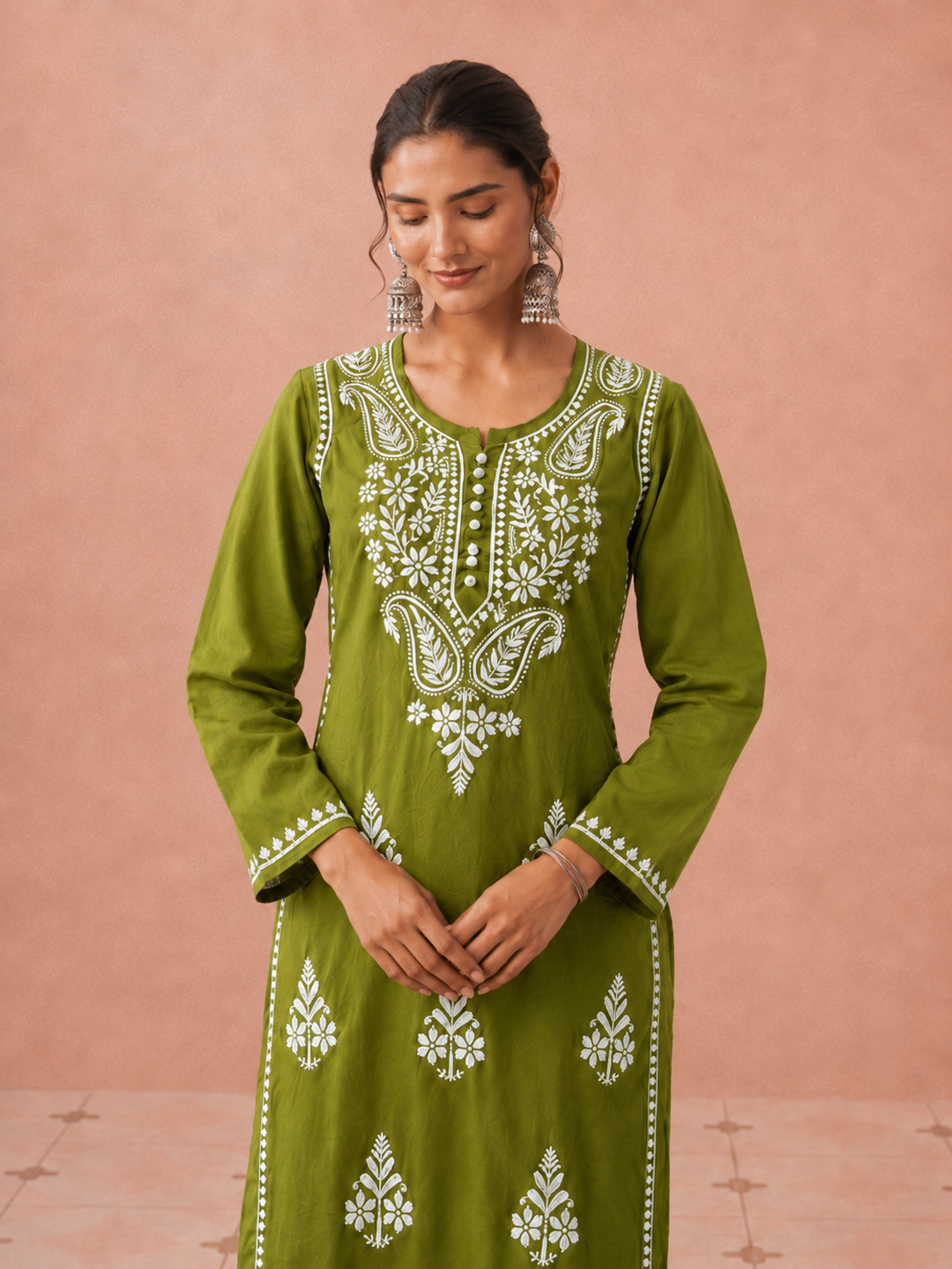 Leela Cotton Chikankari Straight Kurta