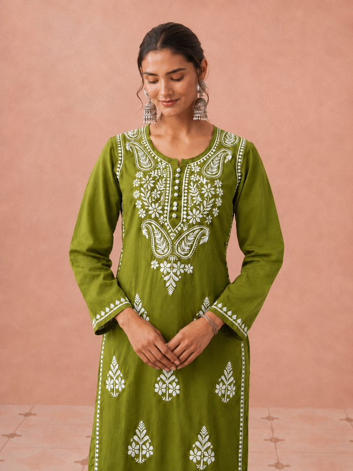 Leela Cotton Chikankari Straight Kurta
