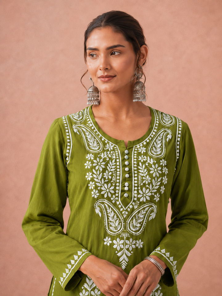 Leela Cotton Chikankari Straight Kurta