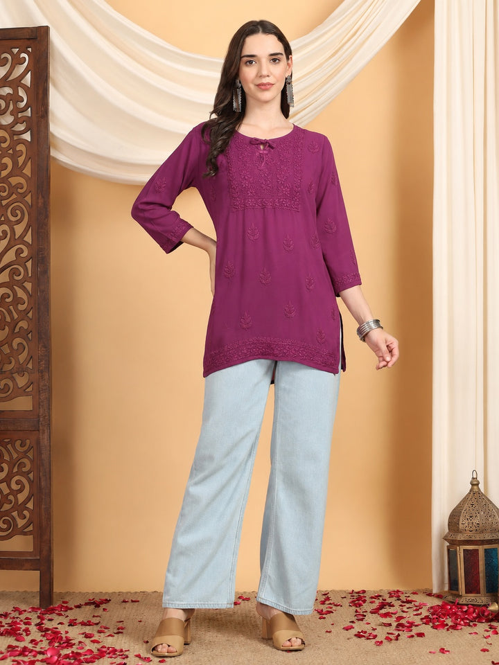 Husn Chikankari Rayon Short Kurti