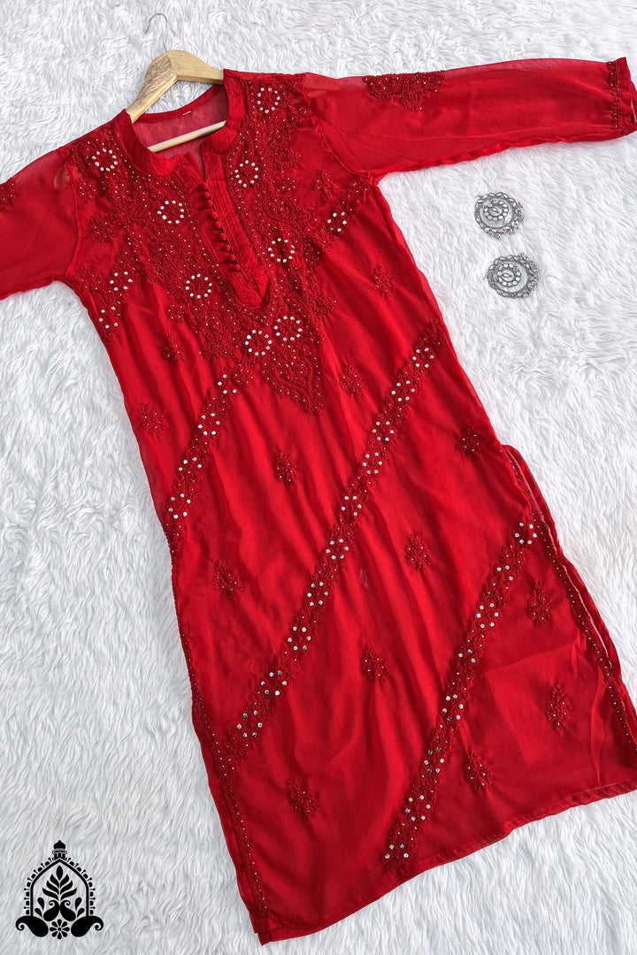 Noor Chikankari Mukaish Straight Kurta