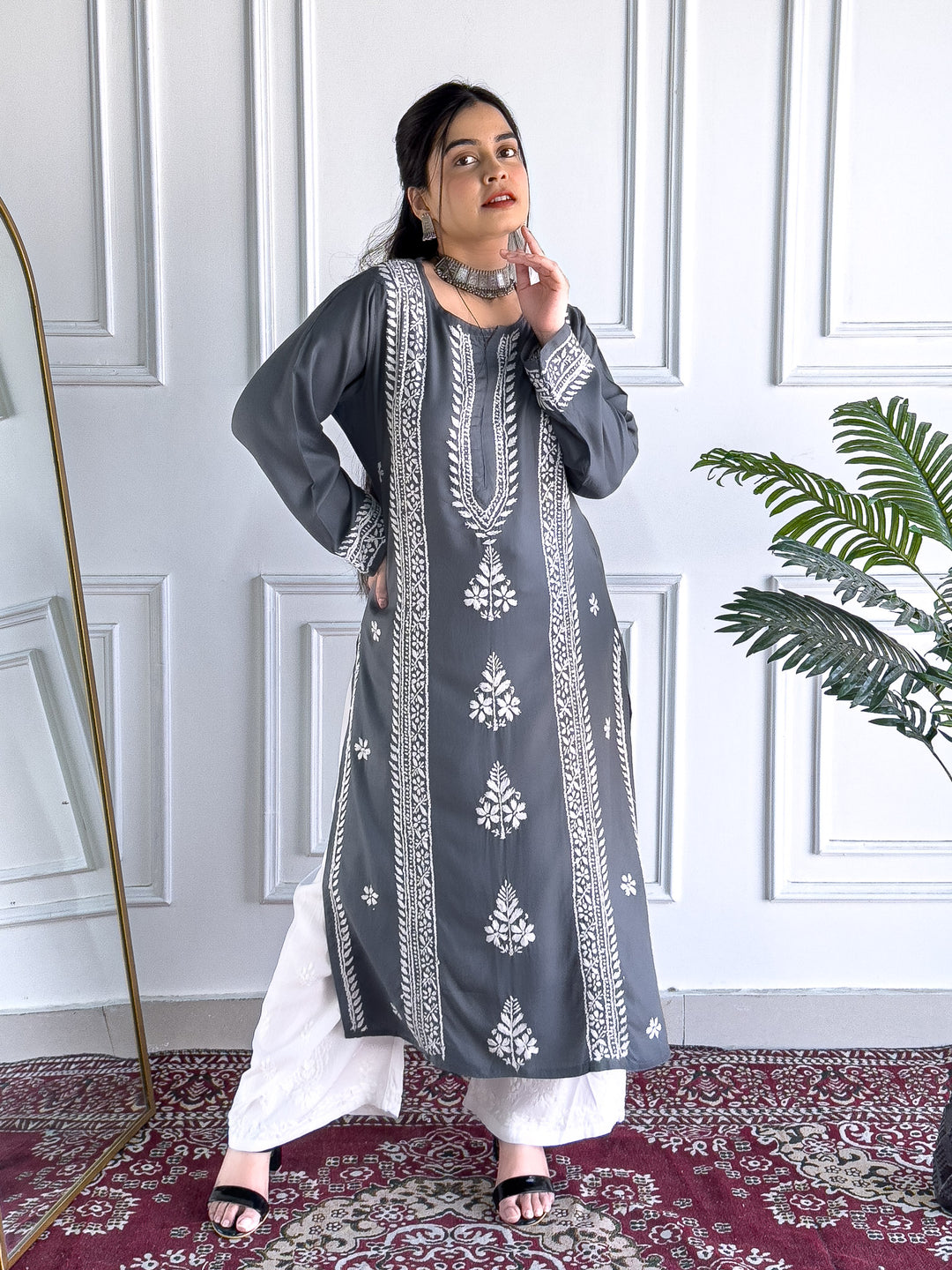 Tarini Rayon Chikankari Straight Kurta