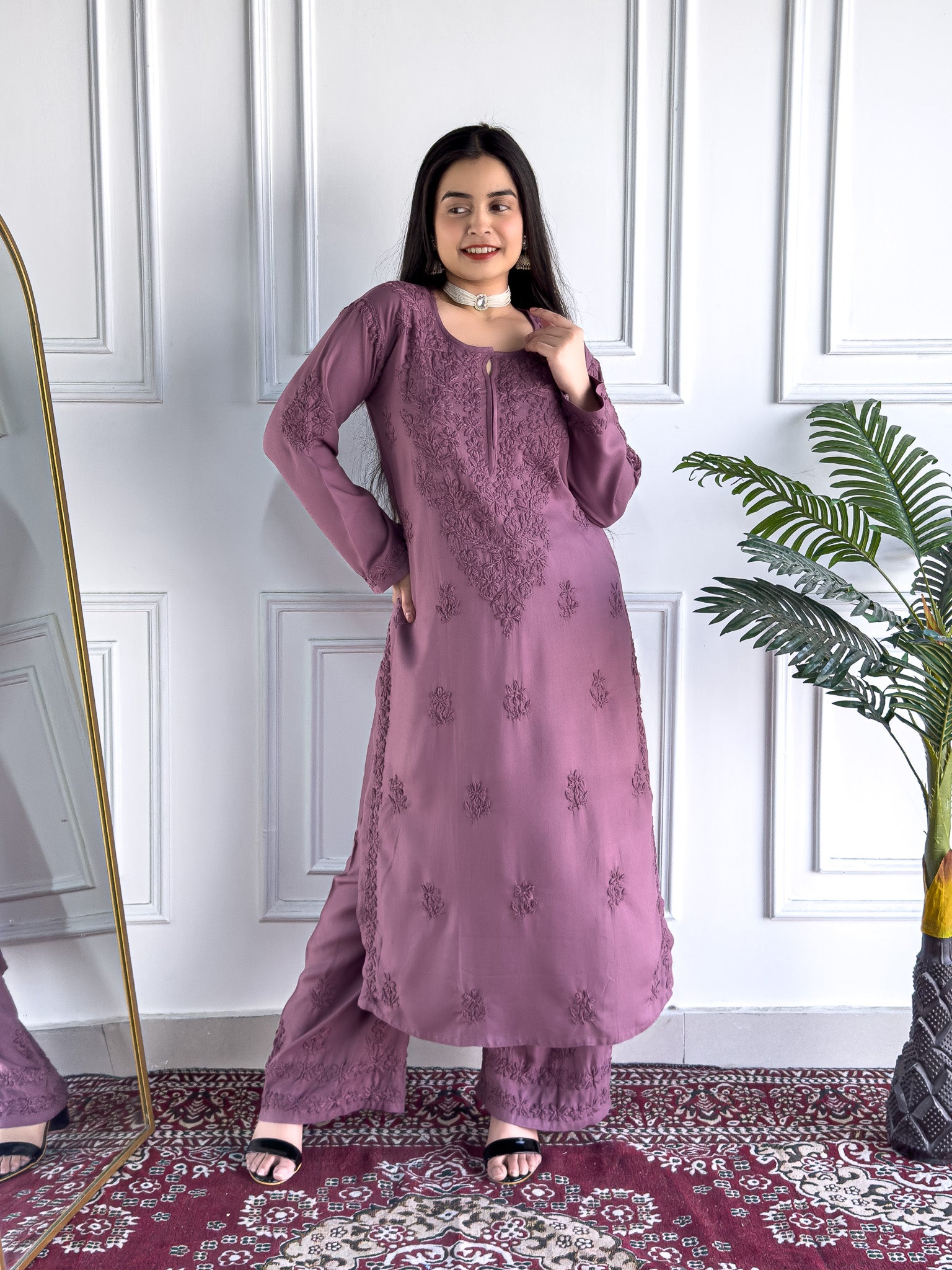 Faiza Chikankari Rayon Co-ord Set | Poshak Chikan Studio