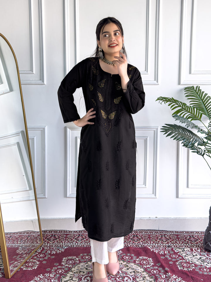 Karisma Chanderi Chikankari Mukaish Straight Kurta