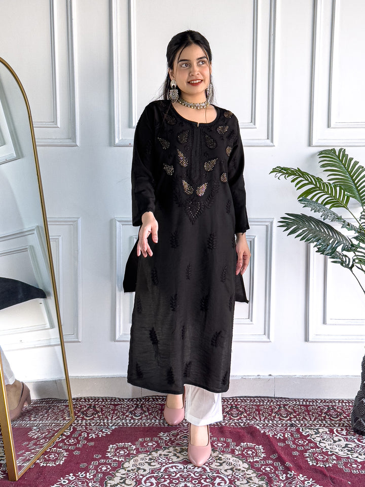 Karisma Chanderi Chikankari Mukaish Straight Kurta