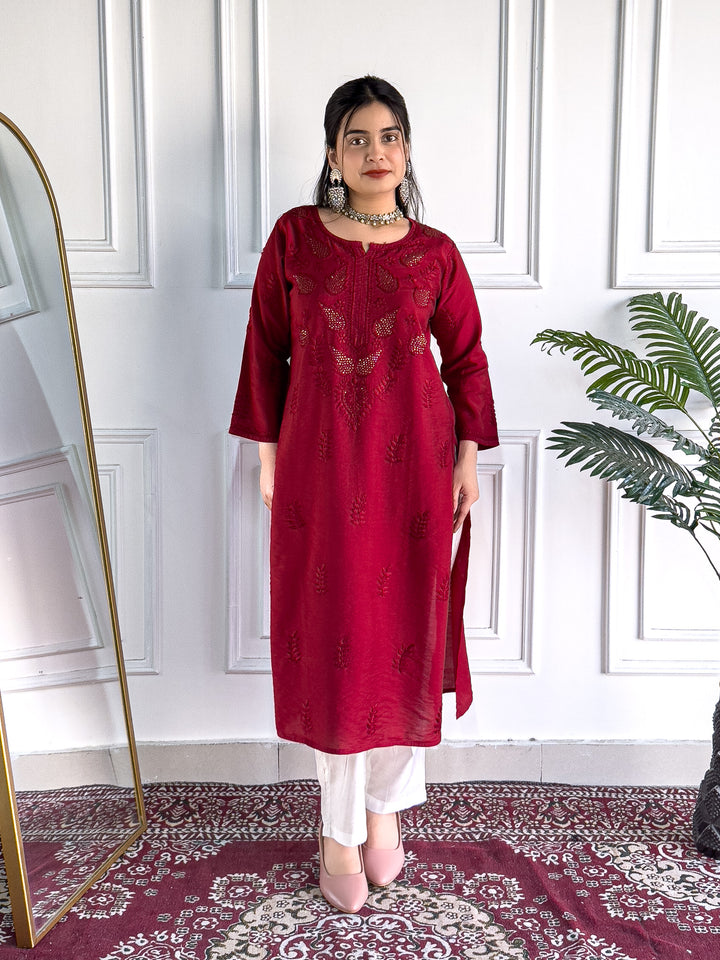 Karisma Chanderi Chikankari Mukaish Straight Kurta