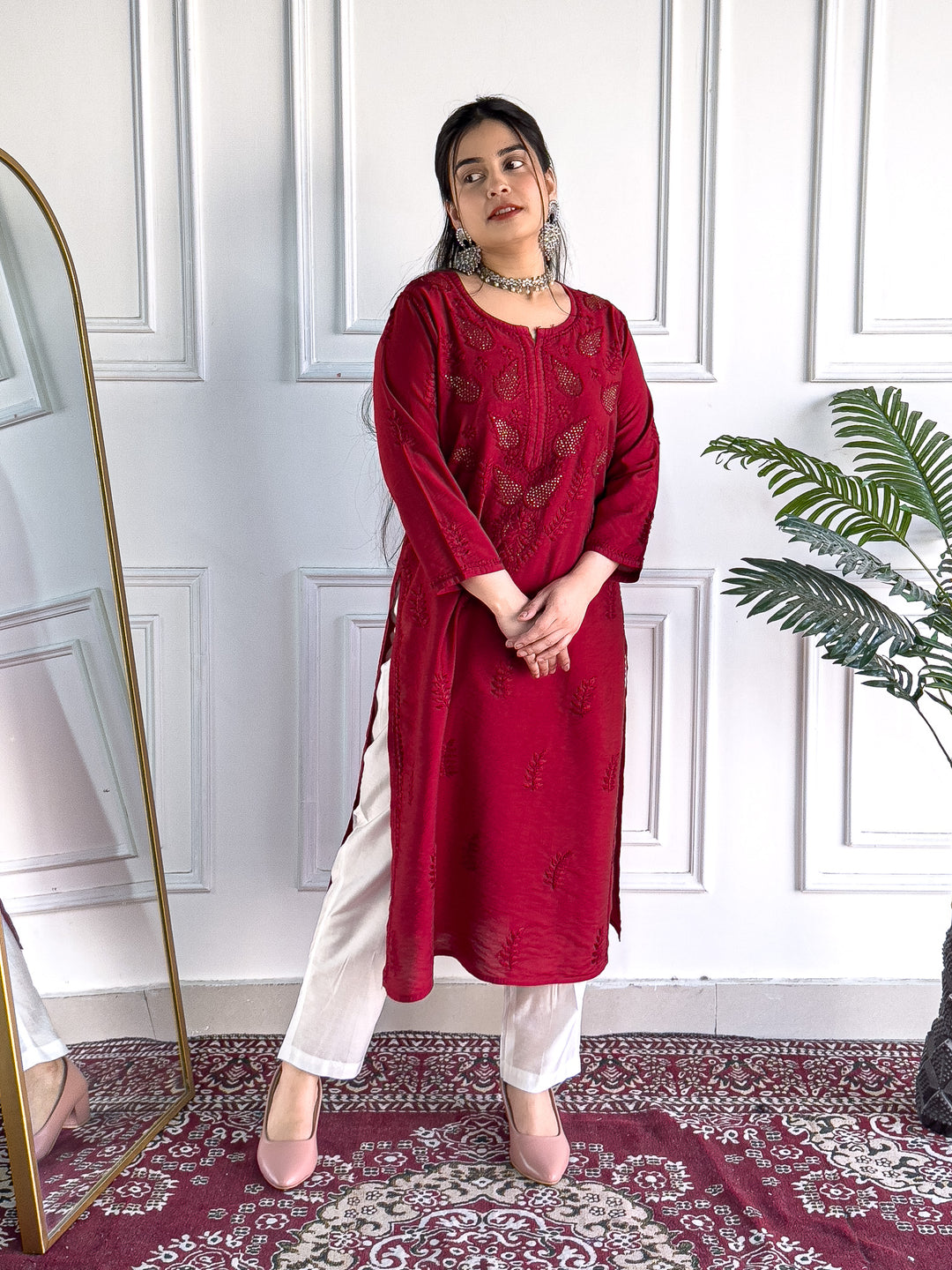 Karisma Chanderi Chikankari Mukaish Straight Kurta